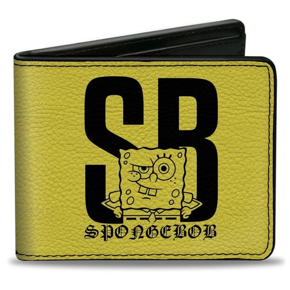 Nickelodeon Wallet, Bifold, SpongeBob SB Winking Pose Yellow Black, Vegan Leather