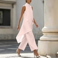 thumbnail image 5 of IUYRTFE Women's Sleeveless Mock Neck Layered Asymmetrical Top and Wide Leg Pants Set 2 Piece Casual Outfit, 5 of 6