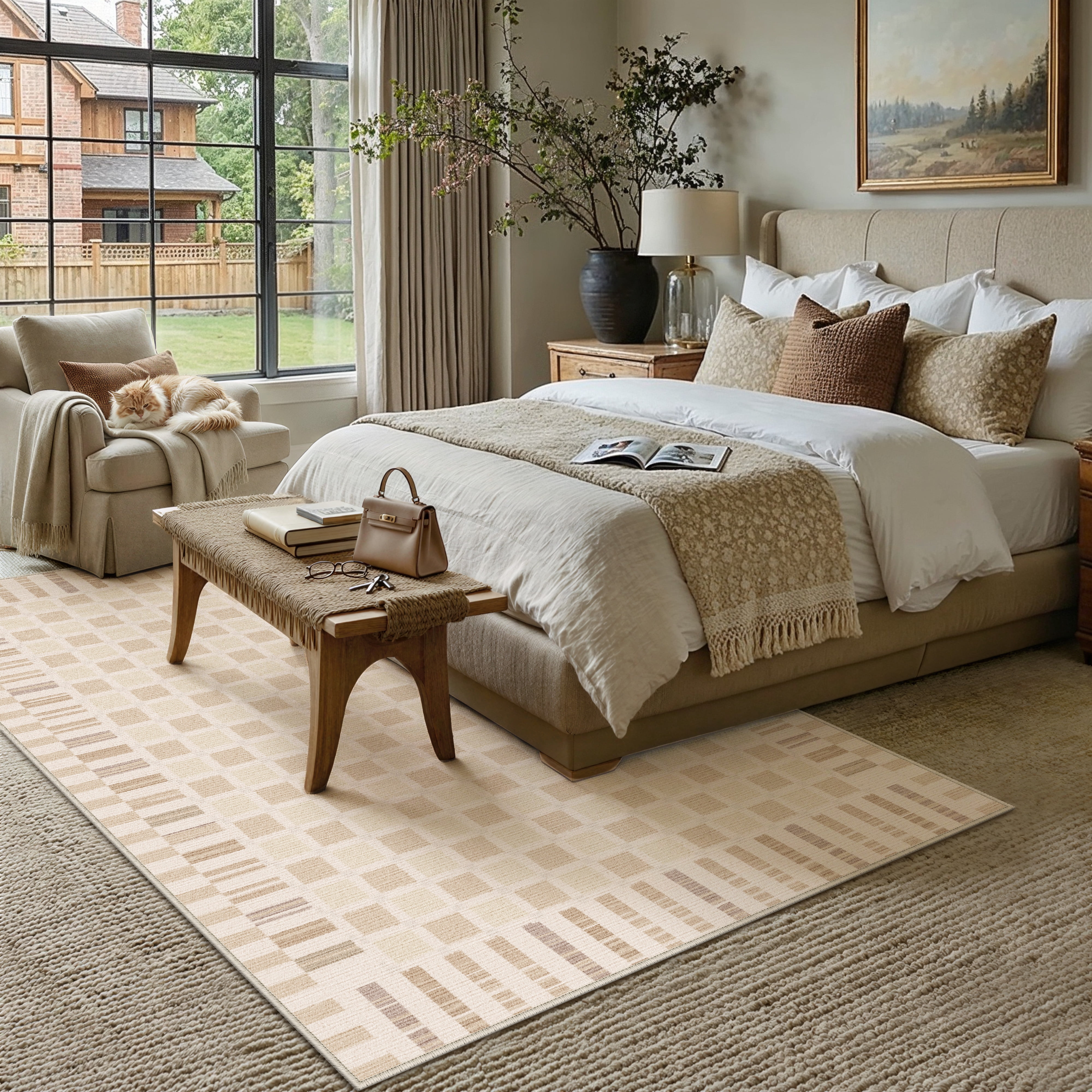 BERTHMEER 9'x12' Area Rugs for Living Room Bedroom Office Dining Room Farmhouse Geometric Modern Indoor Large Rugs Non Slip Machine Washable Carpets,Beige