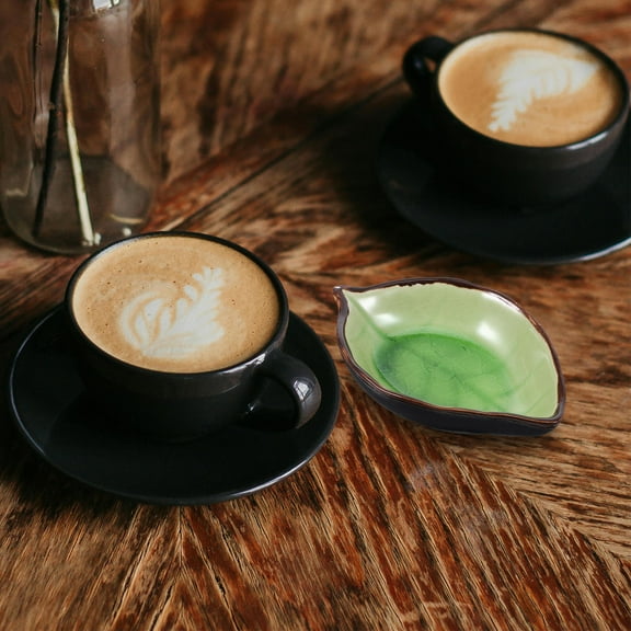 KONTONTY 2 Pcs Leaf Shaped Spoon Rest for Stove Top Ceramic Holder Coffee Spoon Utensil for Kitchen Counter in Light Green