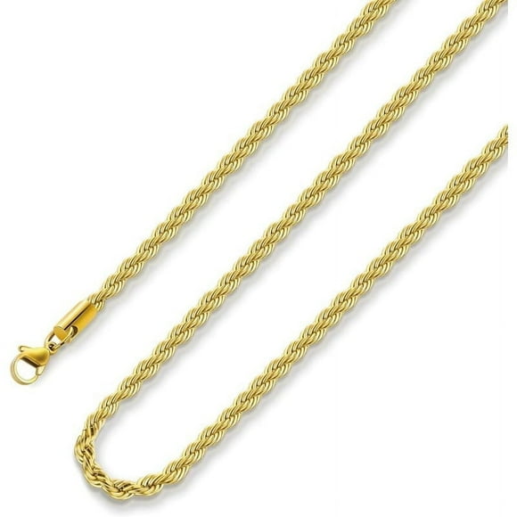 Chain Necklace for Men, Gold Plated Rope Chain Stainless Steel Necklace for Men and Women Jewellery Gift, Wide 2.5mm 5mm