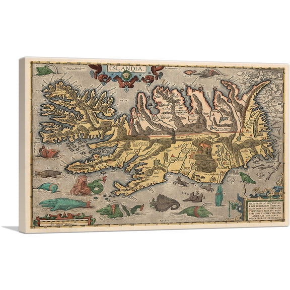 ARTCANVAS Map of Iceland 1585 Canvas Art Print by Abraham Ortelius - Size: 18" x 12" (1.50" Deep)