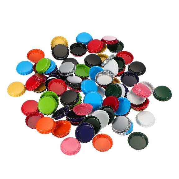 Uxcell 100 PCS Bottle Caps for Crafts, 1 Inch Double Sided Printing Metal Bottle Caps Bulk Flattened Charm for DIY Craft, Mixed Colors