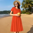 thumbnail image 7 of Bixox Women's Short Sleeve Summer Dress Loose Swing Knee Length Dresses with Pockets-Orange, 7 of 7