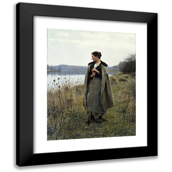 Daniel Ridgway Knight 12x14 Black Modern Framed Museum Art Print Titled - The Shepherdess of Rolleboise (1896)
