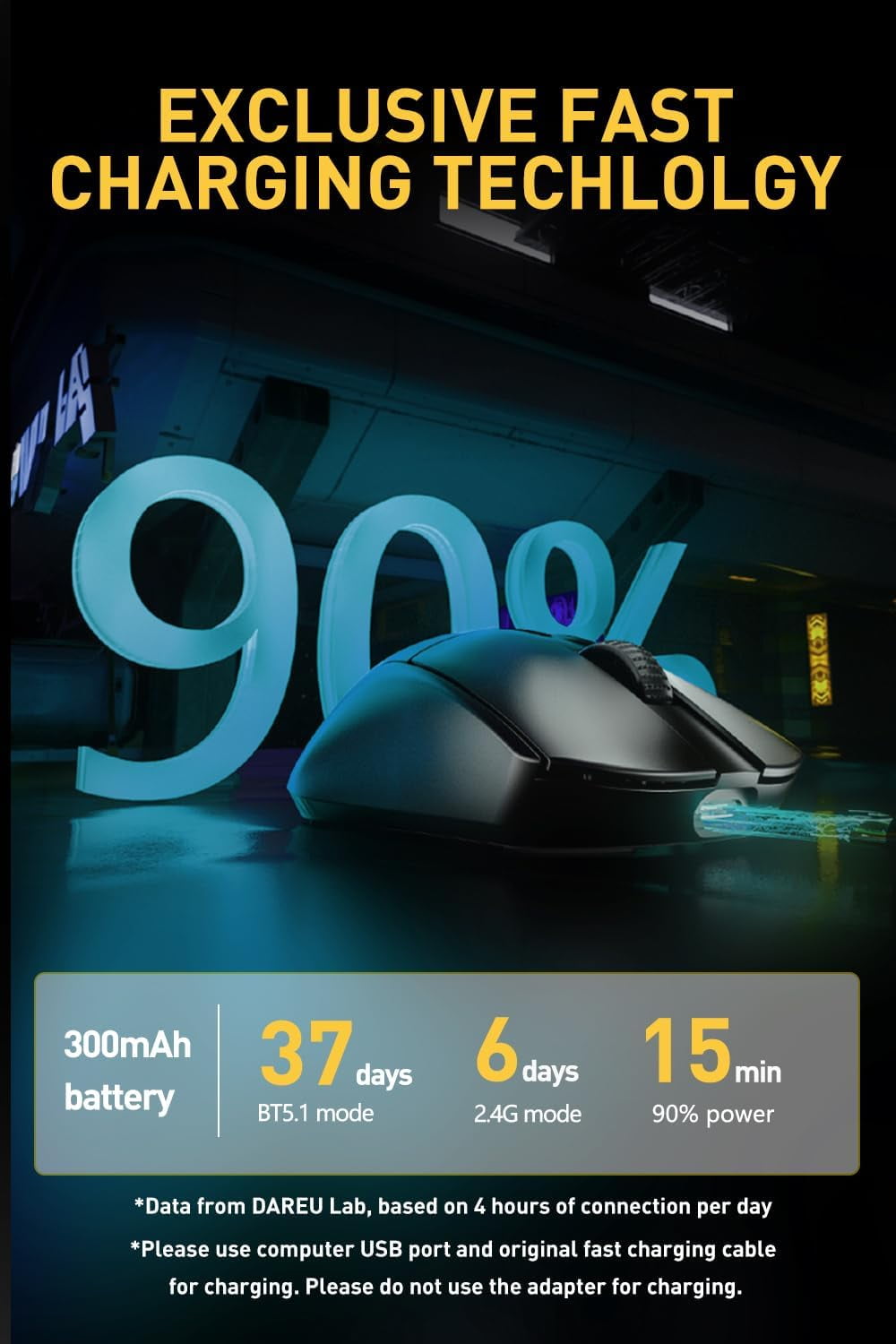 DAREU A950pro 4K Wireless Gaming Mouse:55g Ultra-Lightweight,4KHz Polling Rate,PAW3395 Optical Sensor,26K DPI,6 Programmable Buttons,Support 15min Fast Charging &Tri-mode Connection (Black)
