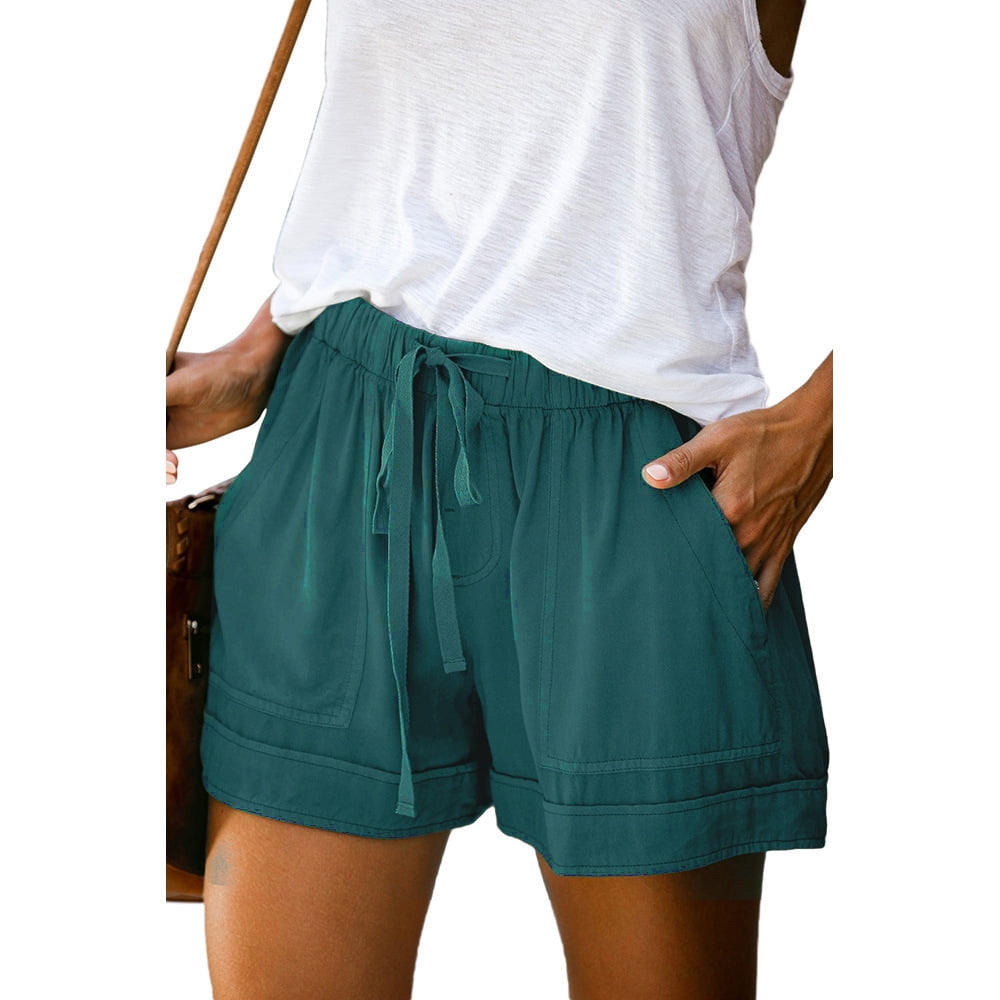 Women Comfy Drawstring Casual Elastic Waist Pure Color Shorts Summer Beach  Lightweight Short Pants with Pockets - Walmart.com