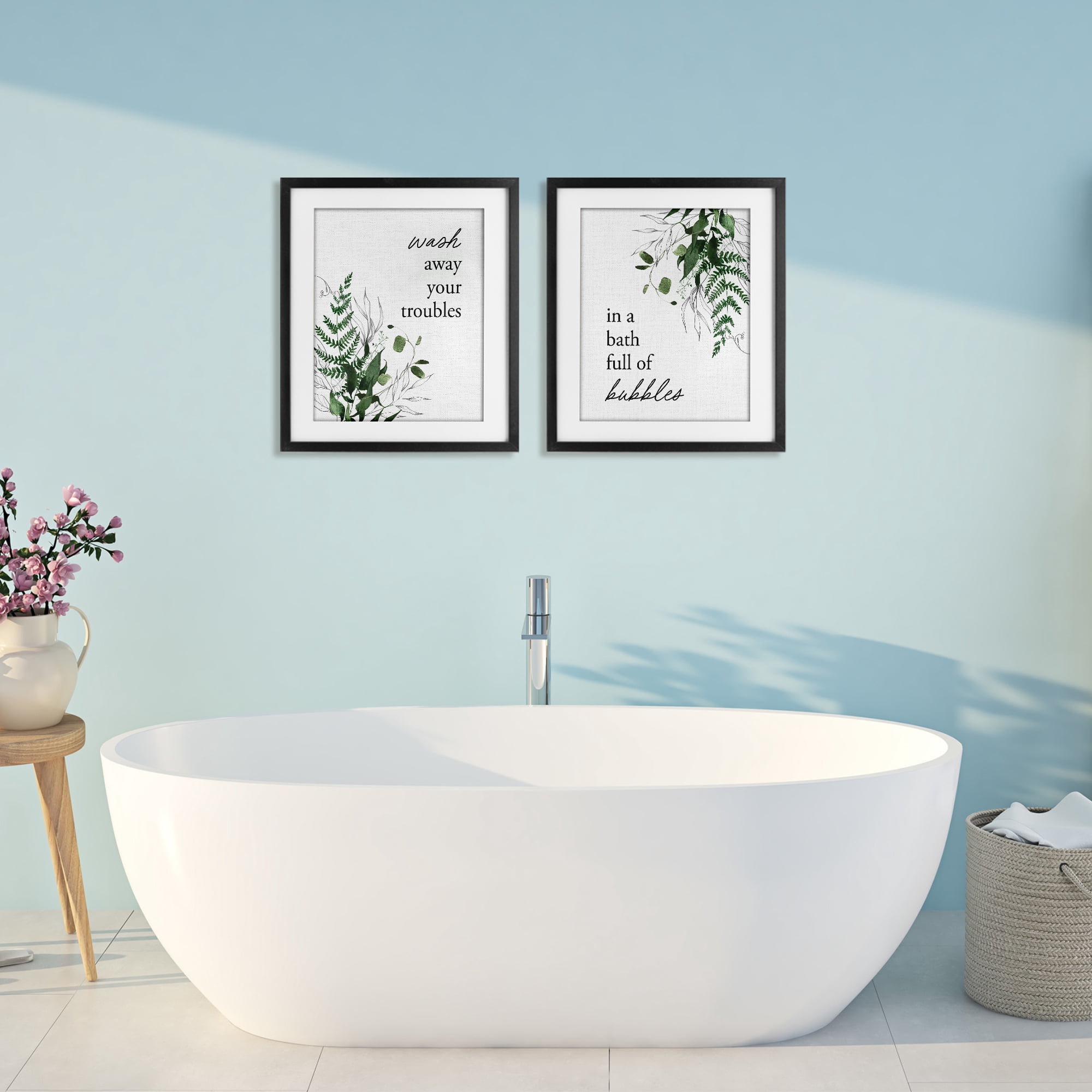 Bubble Bath with Forest Foliage 2 Piece Black Framed Print Under Glass Set, design by Lettered and Lined