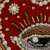 EMDOMO Beaded Milagro Heart Patches Flaming Sacred Heart Applique Mexican Folk Art Applique Decor Clothes Badges Sew On Patches Handmade DIY 2pieces (N