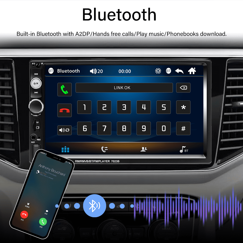 Podofo Car Stereo Double Din Car Radio 7 Inch MP5 Player with HD Touch Screen Digital Display Bluetooth Multimedia Support PhoneLink USB SD Aux Backup Camera
