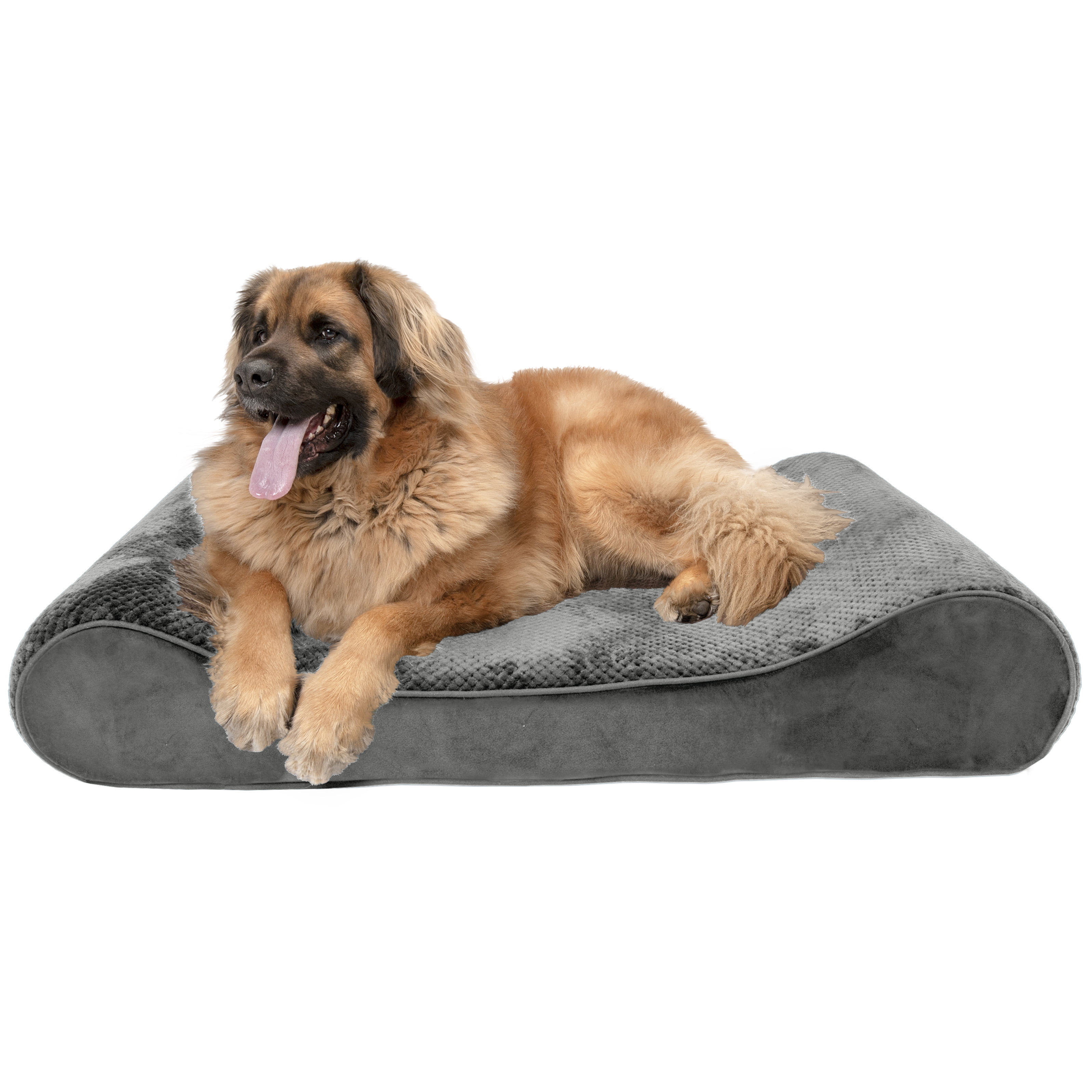 FurHaven Pet Products Minky Plush  Velvet Luxe Lounger Orthopedic Countour Pet  Bed for Dogs  Cats Gray, Jumbo Plus