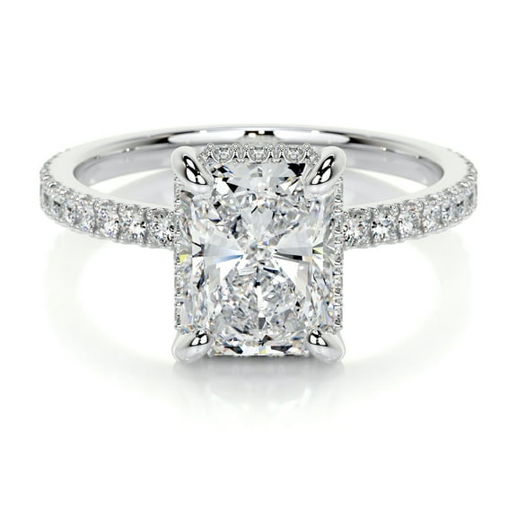 Blue Jewel Beautiful 2.2 Ct Radiant Cut Hidden Halo Eternity Band Ring – Lab-Created Simulated Diamond – 14K White Gold Plated – Women’s Engagement Ring – Great Gift for Special Occasions