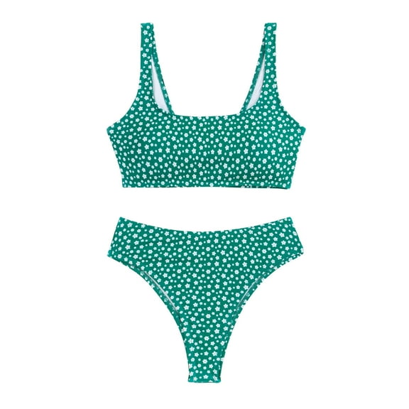 High Waisted Bikini for Women Tummy Control Bottoms Push Up Crop Top Swimwear 2 Piece Floral Print Bathing Suits