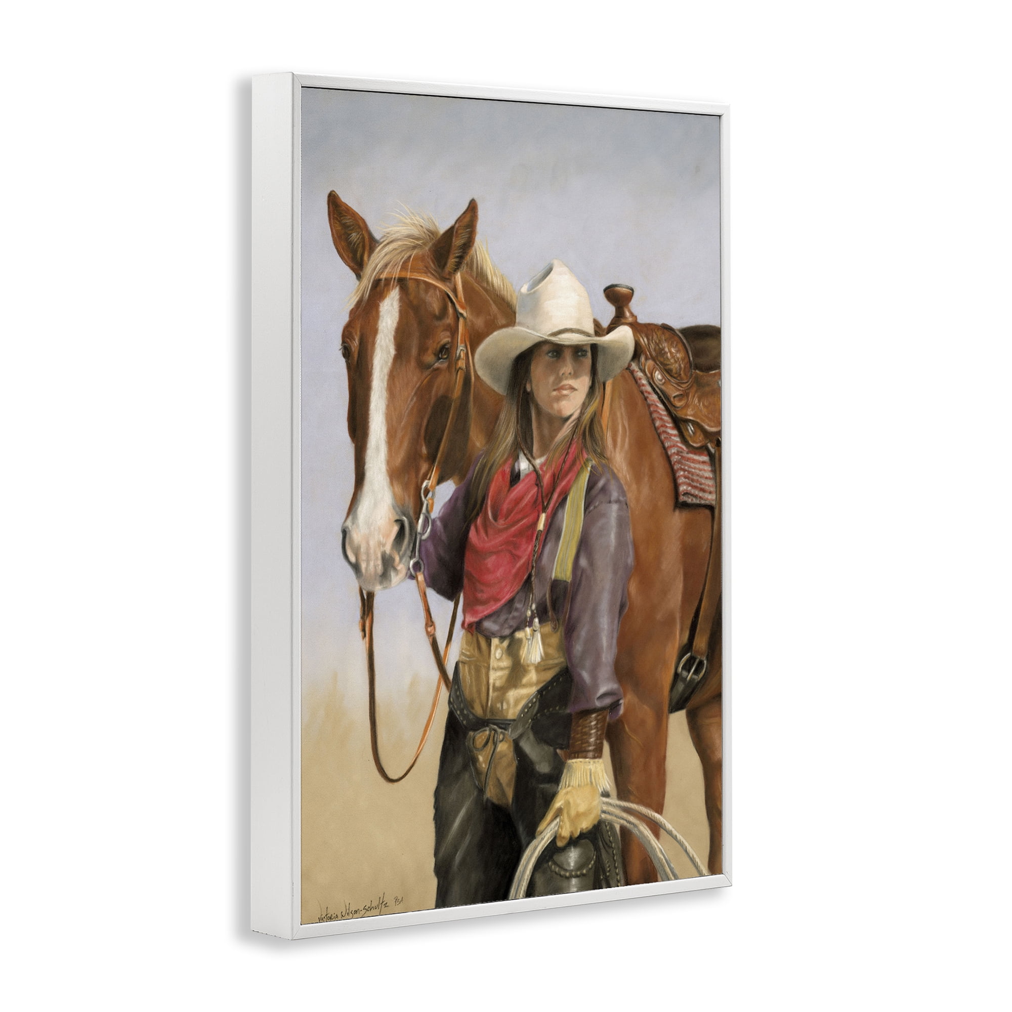 Stupell Industries Powerful Female Cowgirl Animals & Insects Painting White Framed Art Print Wall Art, 20 x 30