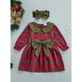 thumbnail image 2 of Qiylii Little Girl’s Plaid Bow Doll Collar Long Sleeve Dress with Headband, 2 of 8