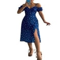 thumbnail image 1 of Gwiyeopda Robe Femme à Épaules Dénudées à Bretelles, Ligne A, Robe de Fête à Manches Courtes, Robe Midi Fendue, 1 of 4