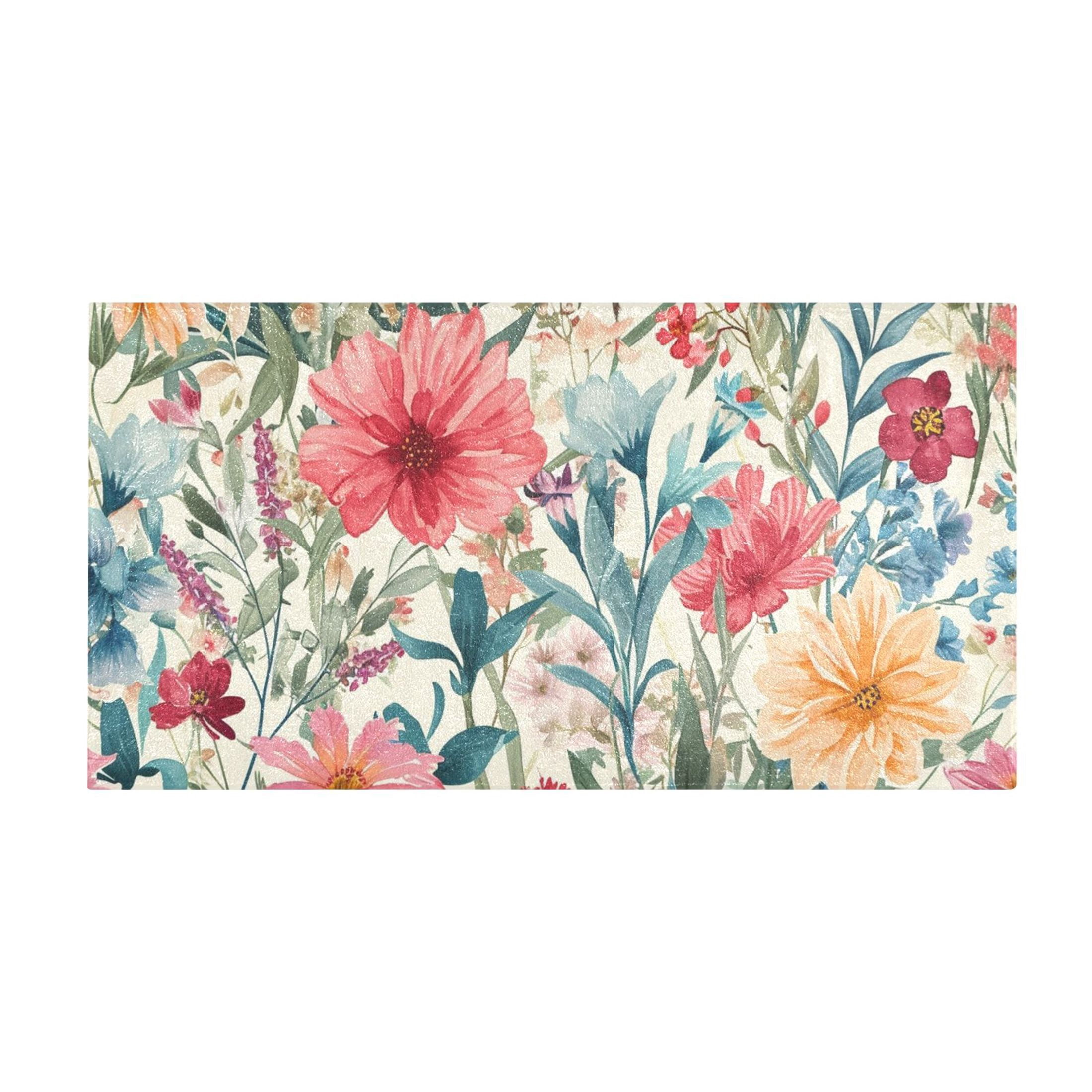 Bath Mat Soft Plush Non-Slip Absorbent Bathroom Rugs 39"x20" Watercolor Blooming Wildflowers