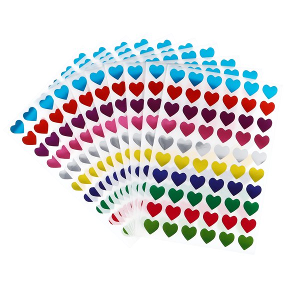 Uxcell 1800 Pcs Heart Reward Stickers,  30 Sheet Foil Sparkling Self Adhesive Colorful Sticker, Multicolored