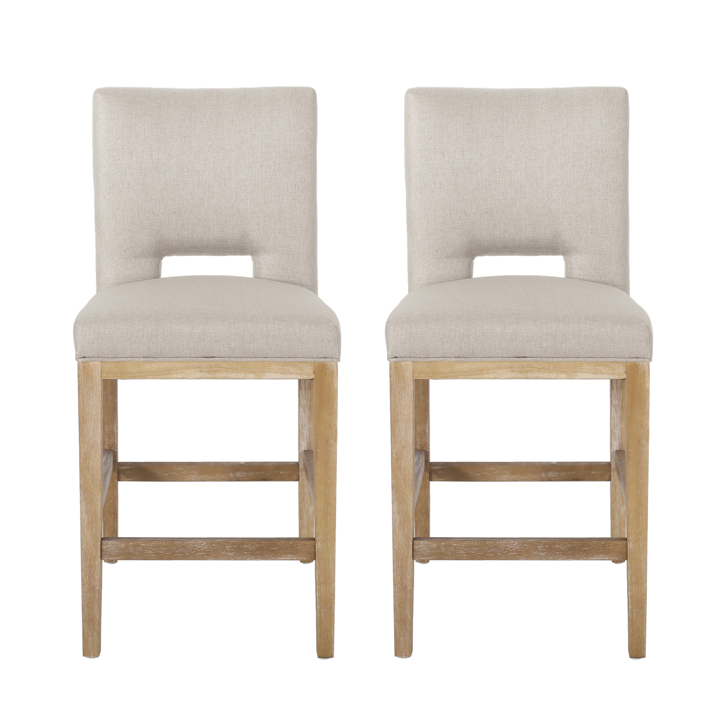 Noble House Elmcrest Fabric Upholstered 27 Inch Counter Stools, Set of 2, Wheat and Weathered Natural