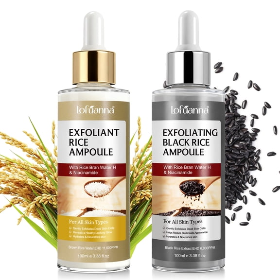 Black Rice Exfoliant Ampoule, Rice Face Exfoliant Serum, Exfoliating Dead Skin Cell Blackhead Remover, 2-PCS Set