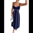 thumbnail image 1 of Vestido A Rayas para Mujer, con Tirantes Finos, y , Fluido Azul Marino L, 1 of 7