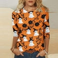 thumbnail image 2 of yoeyez Halloween Shirts For Women 3/4 Sleeve Print Tops Casual Crewneck Basic Pullover Fall Business Work Blouses Gold,M, 2 of 6