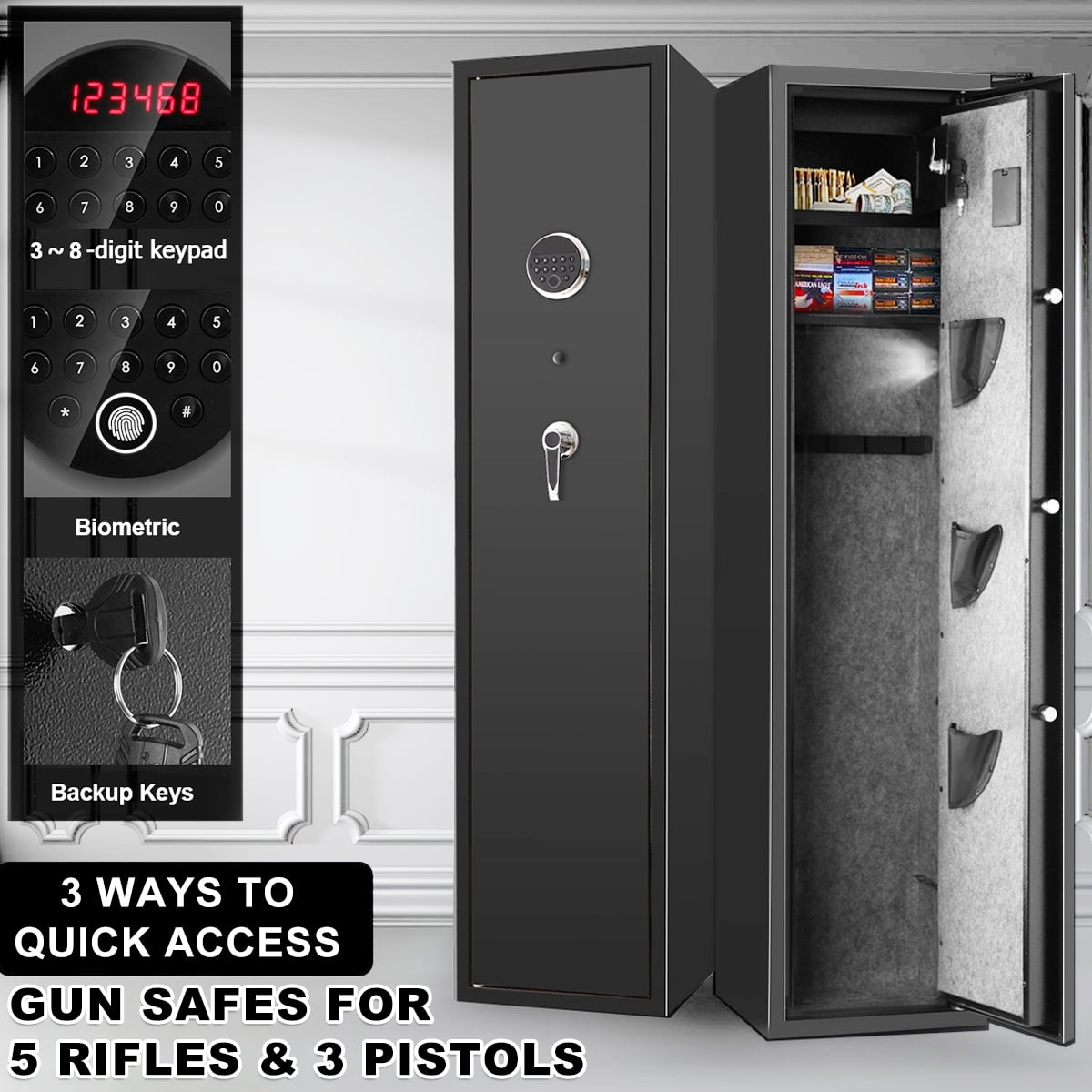 Hongyi 57Inch Large Home Security Gun Safes for 5 Rifles and 3 Pistols