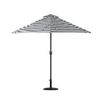 BAYSHORE 9 Ft Half Umbrella with Resin Concrete Base Included for Oudoor Patio, Black/White Stripe