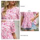 thumbnail image 5 of Bienvenido Blusa de manga corta con cuello redondo para mujer, elegante, informal, con estampado floral, blusa rosa L, 5 of 6
