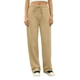 thumbnail image 6 of Women's Wide Leg Jogger Pants Fleece Lined Loose Fit Straight Leg Casual Track Pants with Pockets for Winter Sports Lounge Wear and Holiday Season,Khaki,XL, 6 of 7