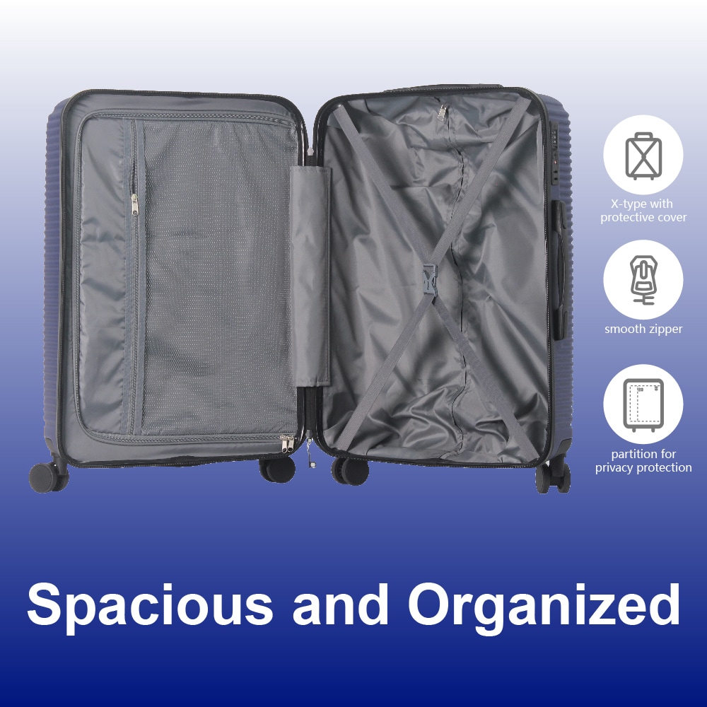 MAYEERTY 3-Piece ABS Luggage Set, Spinner Wheels, TSA Lock, Lightweight Suitcase, Dark Blue