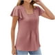 thumbnail image 1 of Camiseta Casual de Color Sólido Plisada en el Pecho 95% Poliéster 5% Spandex, Nueva Camiseta de Manga de Encaje para el Uso Diario, 1 of 8