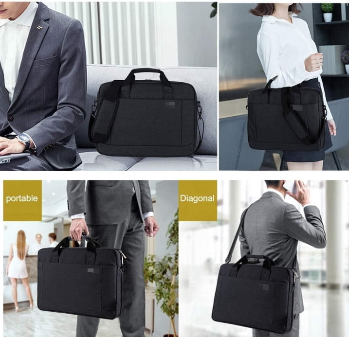 RKXQT Laptop Bag Case 15 15.6 16 Inch, Computer Sleeve Messenger Bag with Shoulder Strap Expandable Waterproof Business Briefcase for Men Women to Work Travel School, Fit 14-16 Inch Laptop, Black