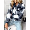 thumbnail image 2 of Women's Casual Plaid Flannel Cropped Jacket Button Front Long Sleeve Fall Coat, 2 of 7