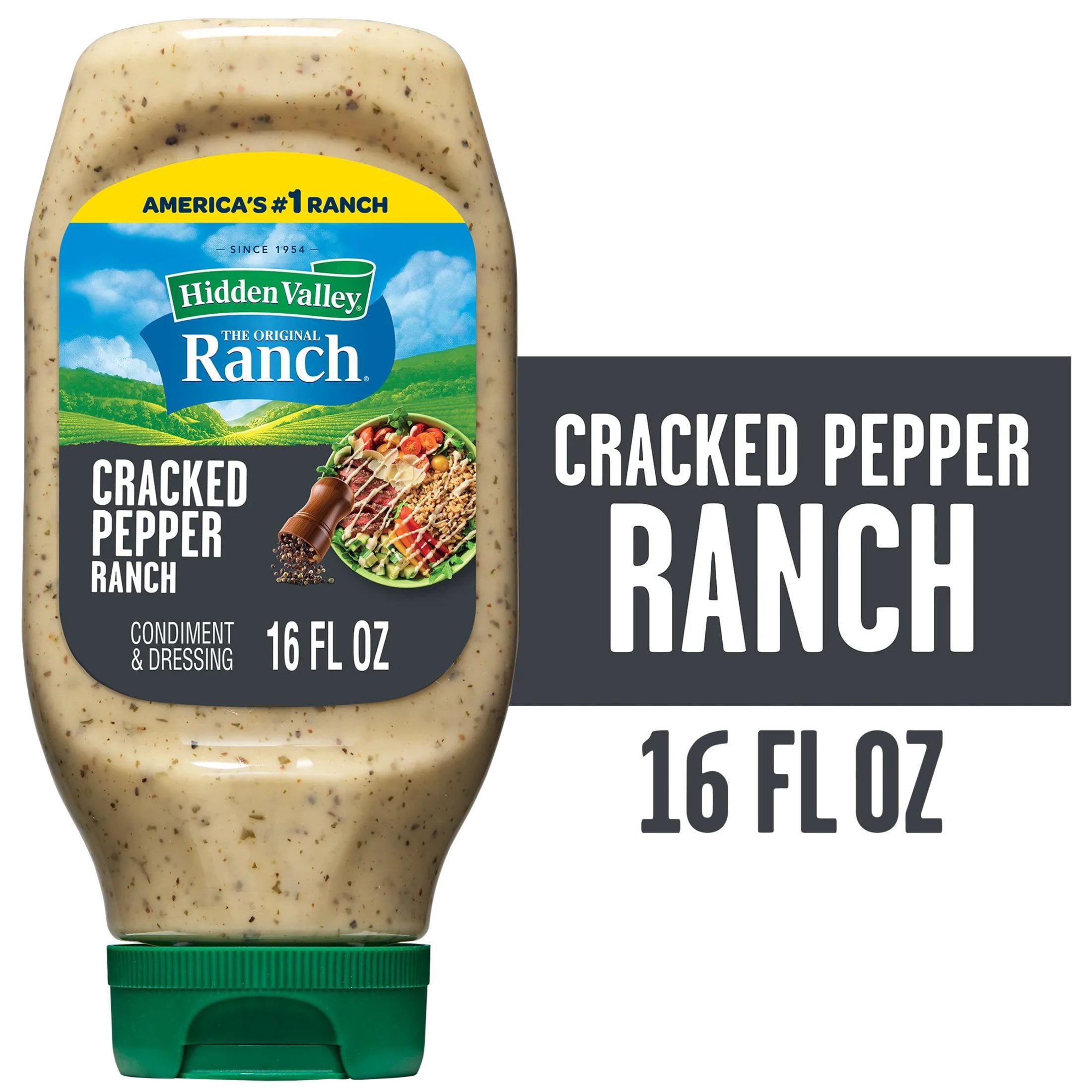 (2 pack) Hidden Valley Cracked Pepper Ranch Dip Sauce Condiment & Dressing, 16 fl oz Squeeze Bottle