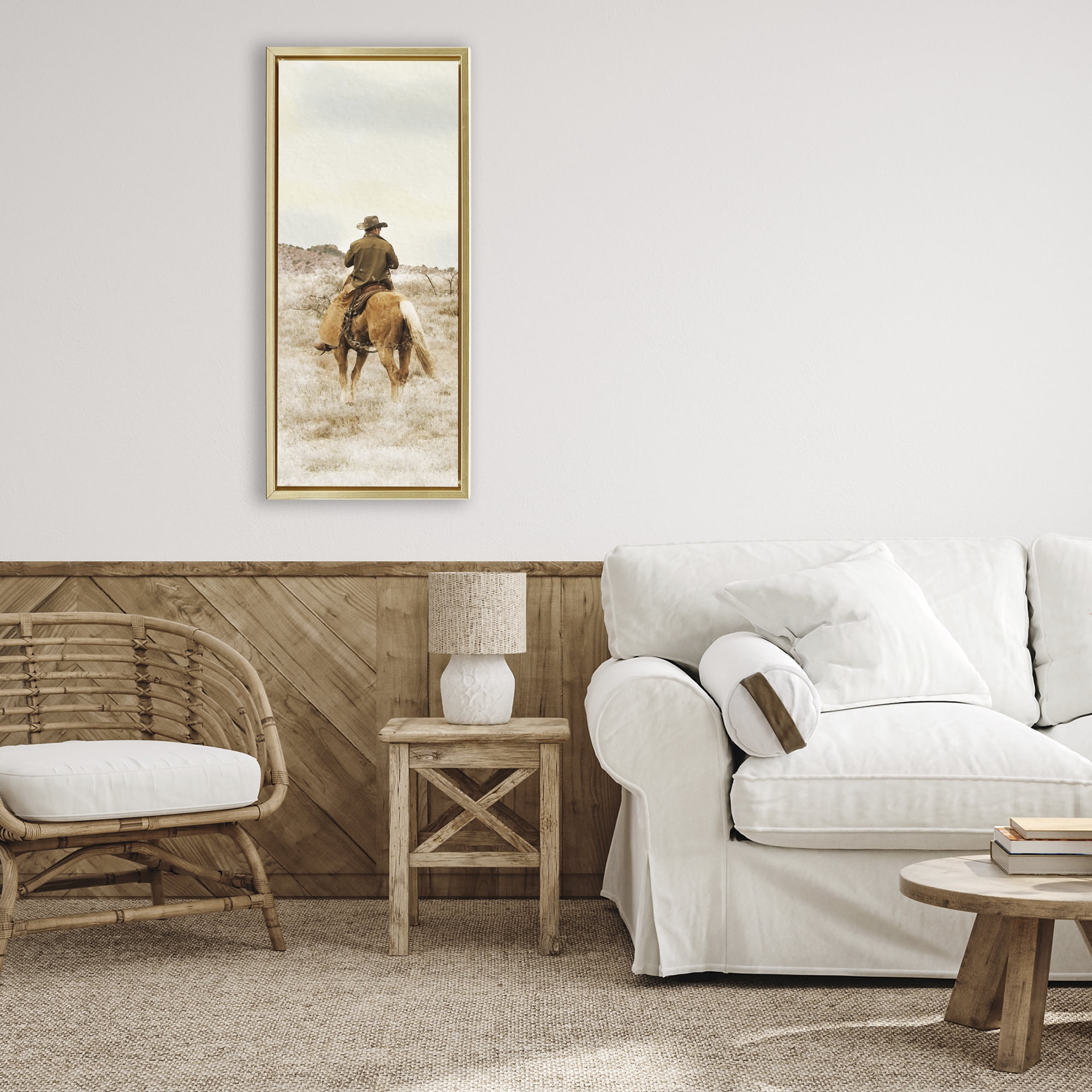Stupell Industries Wild Wrangling Cowboy Gold Framed Floater Canvas Wall Art, design by Marcus Prime
