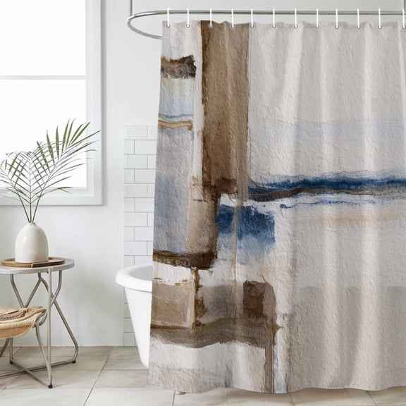 Beige Brown Blue Waterproof Fabric Shower Curtain,Vintage Abstract Mottled Texture Waterproof Fabric Shower Curtain for Bathroom Curtains Bathtubs Hotel Shower Curtains with 12 Hooks Extra Long 72x96