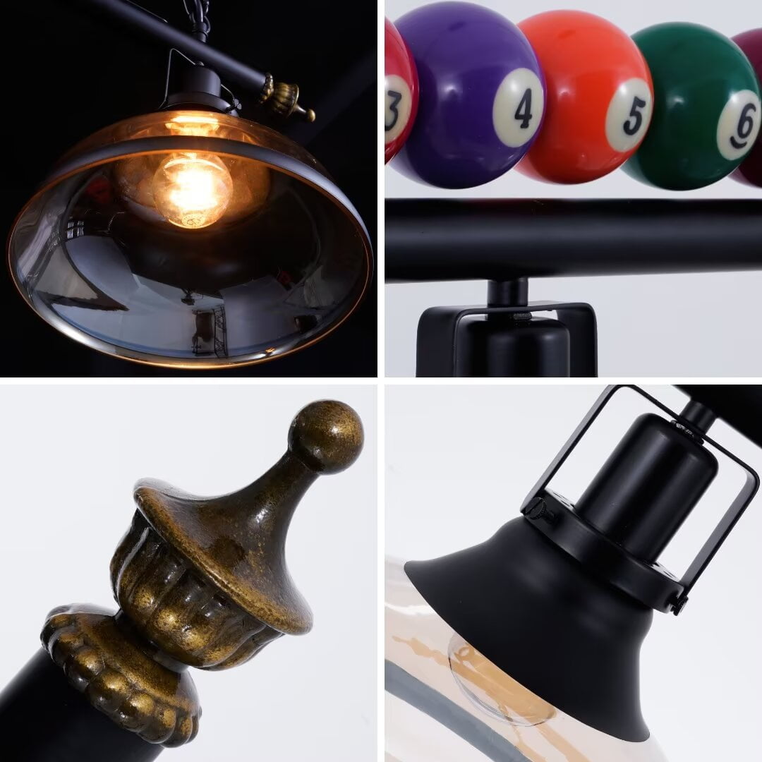 FINE MAKER Black Metal Ball Design Billiard Chandelier, Pool Table Lighting Pendant Light with 3 Glass Shades for Game Room Beer Party 7' - 8' Table