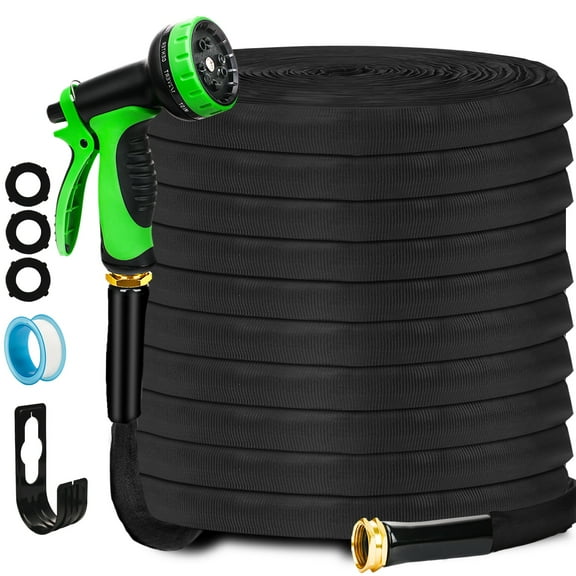 100FT Non-Extendable Garden Hose Set - High-Pressure, Explosion & Freeze-Proof with 8-Function Gun