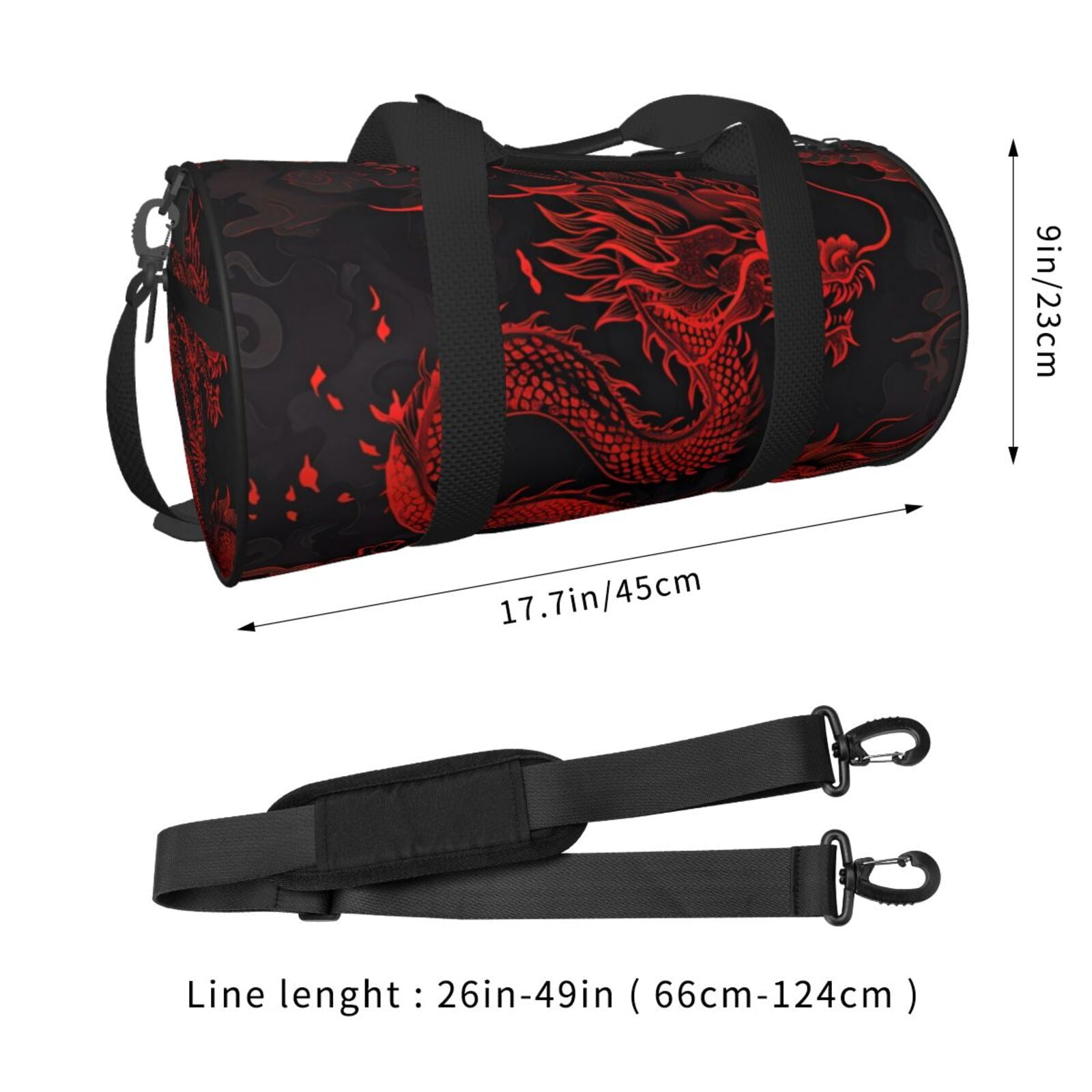 Defioc Red Dragon On Black for Travel Duffle Bag,Weekender Bag Carry On Tote Bags Hospital Bag Large Capacity Sport Gym Bag for Men Women Fit for Trave, Gym,Weekend