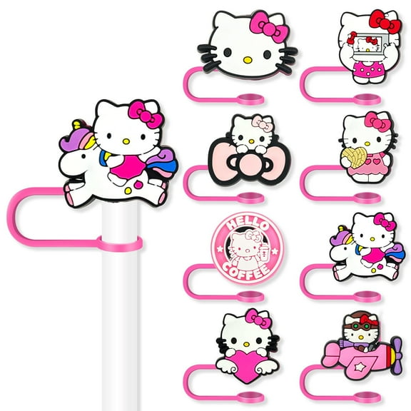ZHZIYAG 8Pcs Hello Kitty Straw Cover for Stanley Cup, 10mm Cartoon Silicone Straw Topper for Stanley Cup 30/357oz Tumblers, Funny Reusable Lid Accessories WW728#336