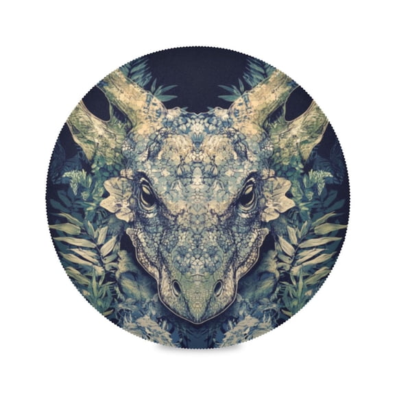 Round Plate Mat 15.4x15.4 Inchesx1 Placemat Table Mat Kitchen Mat Coffee Mat Fabric Thick, Strong Wear-Resistant, Heat Resistance Green Cute Dinosaur