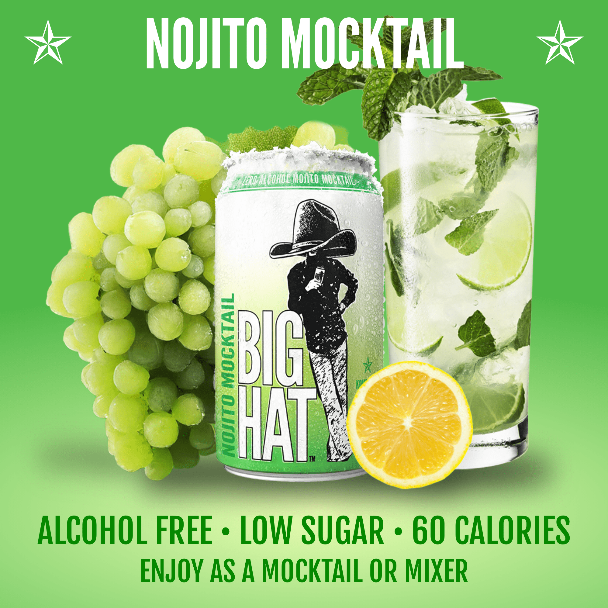 BIG HAT Nojito Mocktail, Non-Alcoholic 4 Pack, 12 fl oz Cans