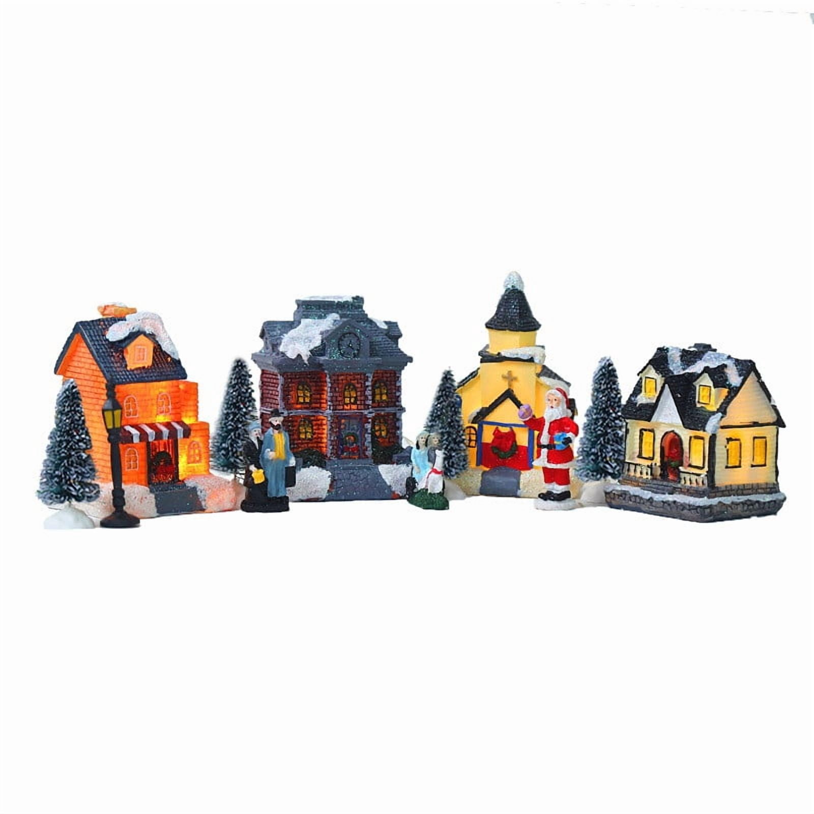 erdimoy Christmas Light‑Up Village House Set, 10 Pcs Resin Snowy Town Building Figurines Tabletop Holiday Decoration Gift