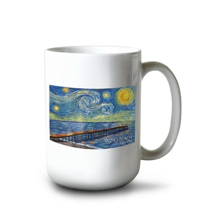 

15 fl oz Ceramic Mug Pismo Beach California Pier Starry Night Dishwasher & Microwave Safe