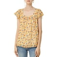 thumbnail image 3 of MODA NOVA Juniors Square Neck Ruffled Short Sleeve Floral Chiffon Blouse, 3 of 7