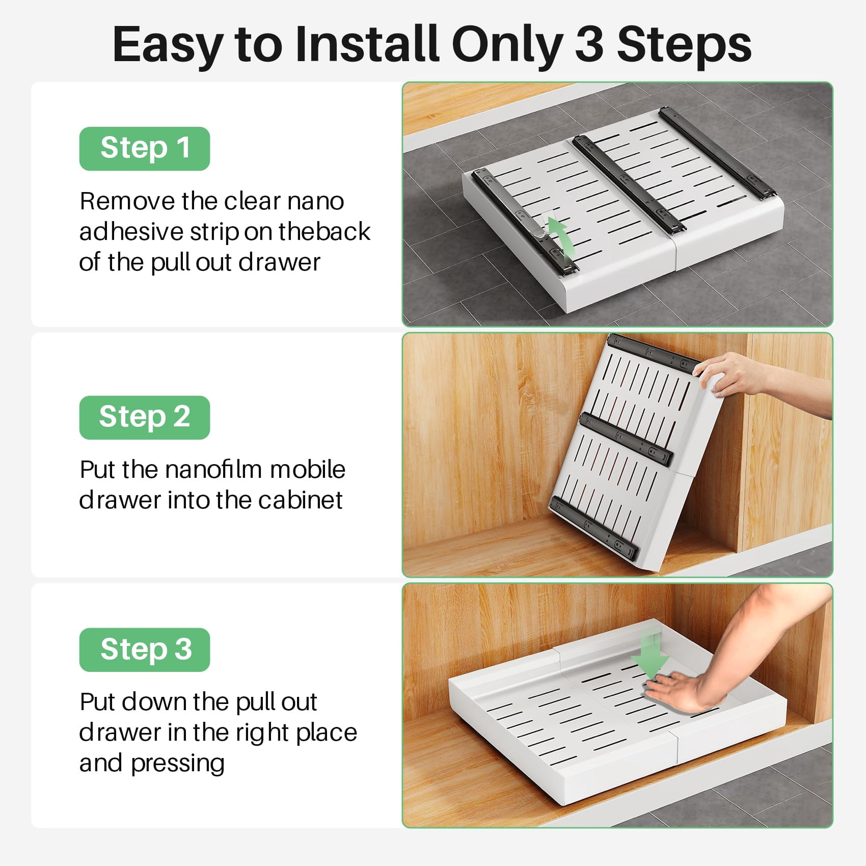 FOUKUS 2 Pack Adjustable Width 12″–20″ Pull Out Cabinet Organizer: Heavy-Duty Expandable Slide Out Drawer for Kitchen Cabinet, Rust-Resistant Carbon Steel Rack, No Drill Under Sink Storage Shelf