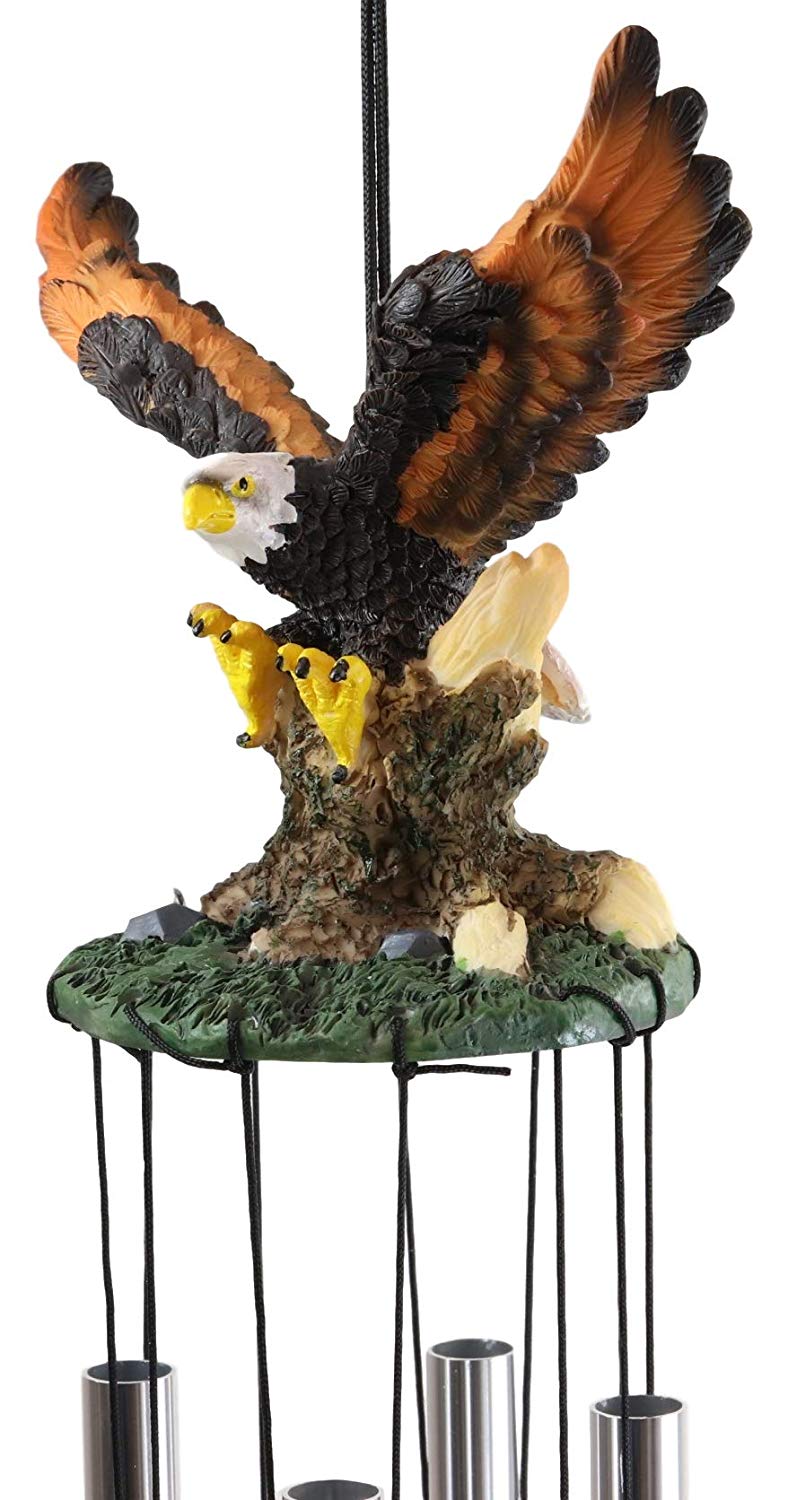Ebros Colorful American Bald Eagle Spreading Out Its Wings Relaxing Wind Chime