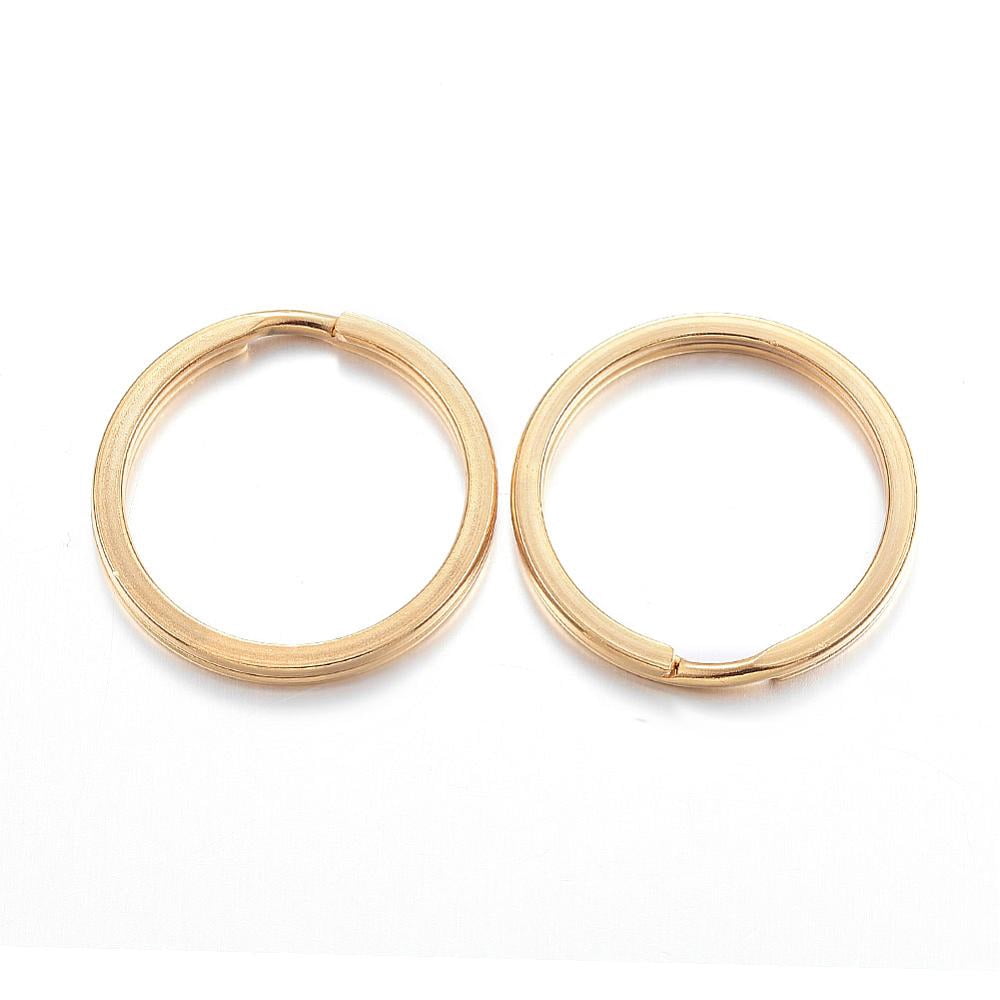 100 pc Ion Plating(IP) 304 Stainless Steel Split Key Rings Keychain Clasp Findings Real 18K Gold Plated 25x2mm Inner Diameter: 21mm