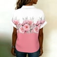 thumbnail image 3 of Bbyeadc Short Sleeve Button Up Shirts for Women Round Neck Top Floral Print Rolled Cuffs Top Fashion Loose Spring T-Shirt with Pocket,Pink(L), 3 of 5